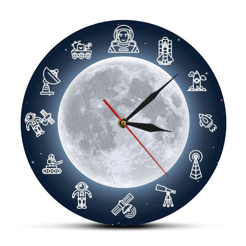 Space Travel Moon Modern Art Wall Clock